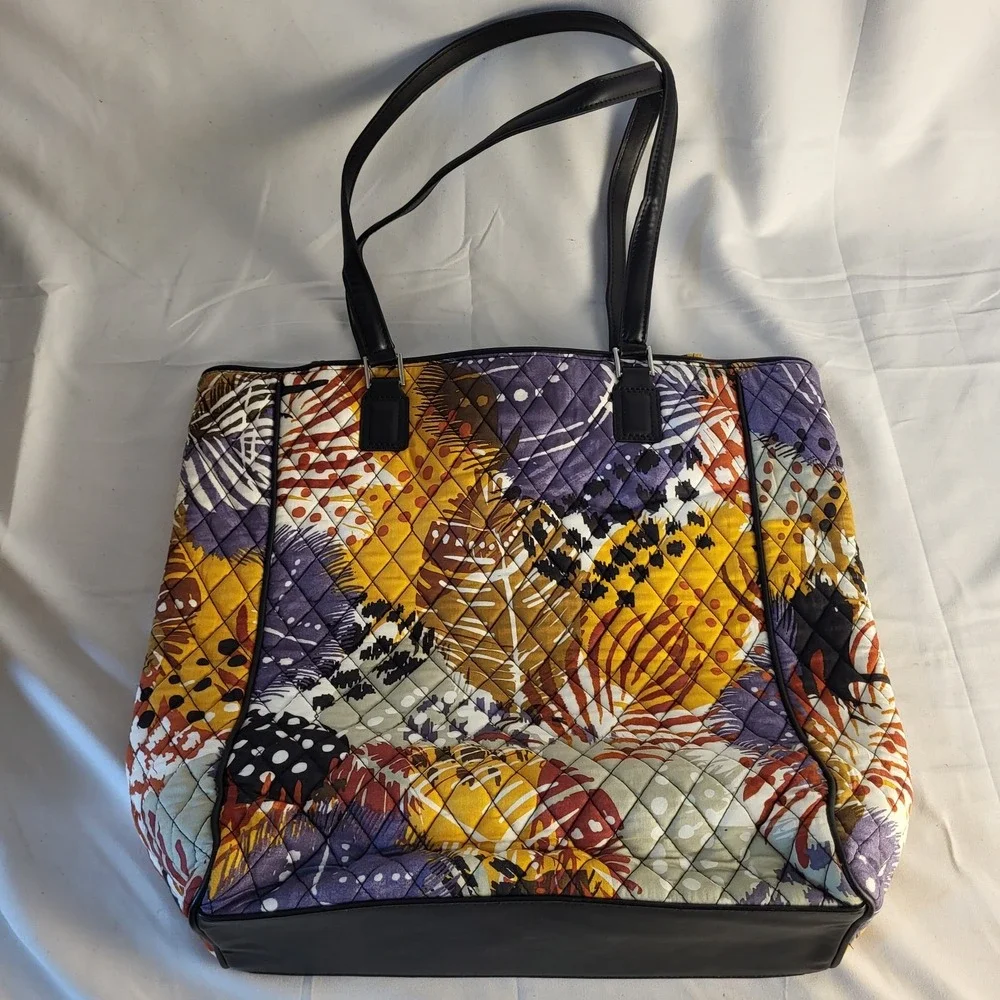 Vera Bradley Painted Feather Black Accents Tote Bag 16x15.5x4.5